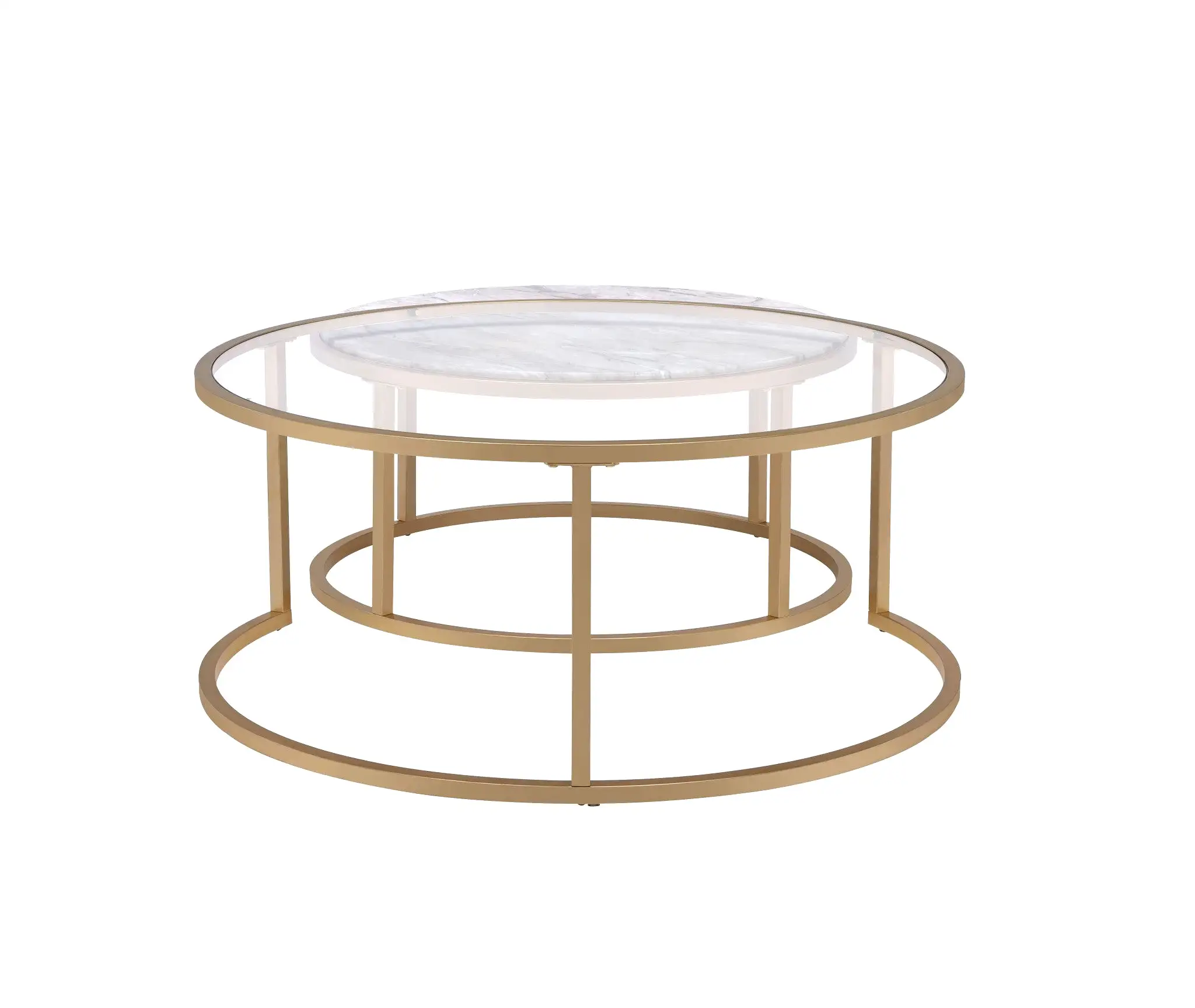 16 Gold And Clear Glass Round Mirrored Nested Tables