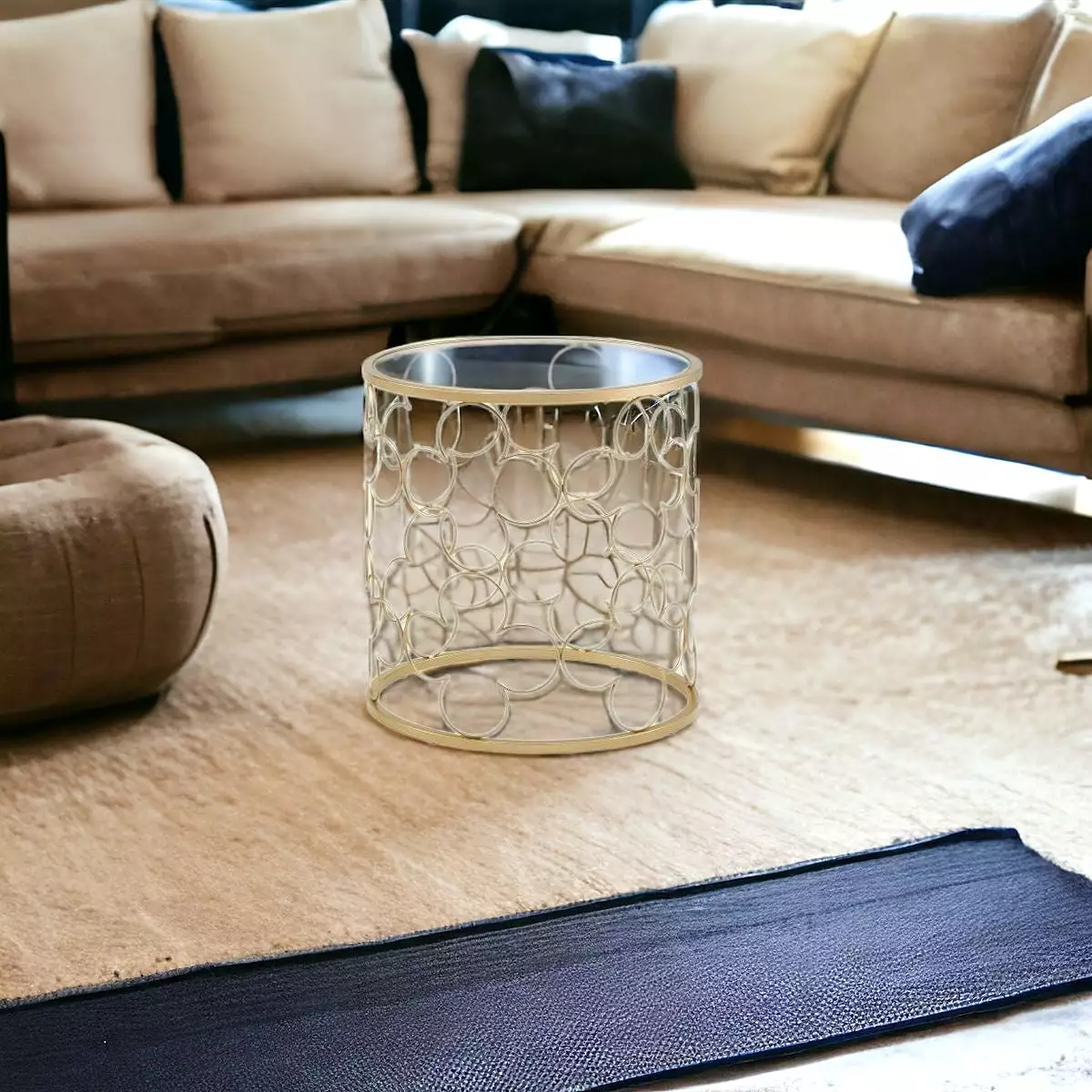 20 Gold And Clear Glass Round Nested Coffee Tables