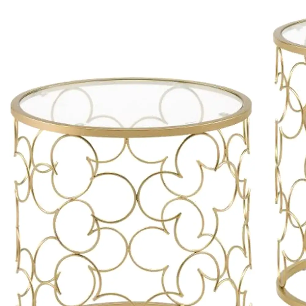 20 Gold And Clear Glass Round Nested Coffee Tables