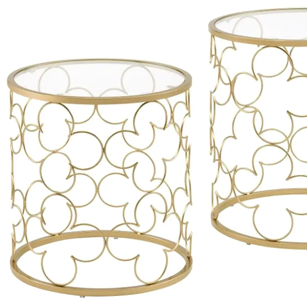 20 Gold And Clear Glass Round Nested Coffee Tables