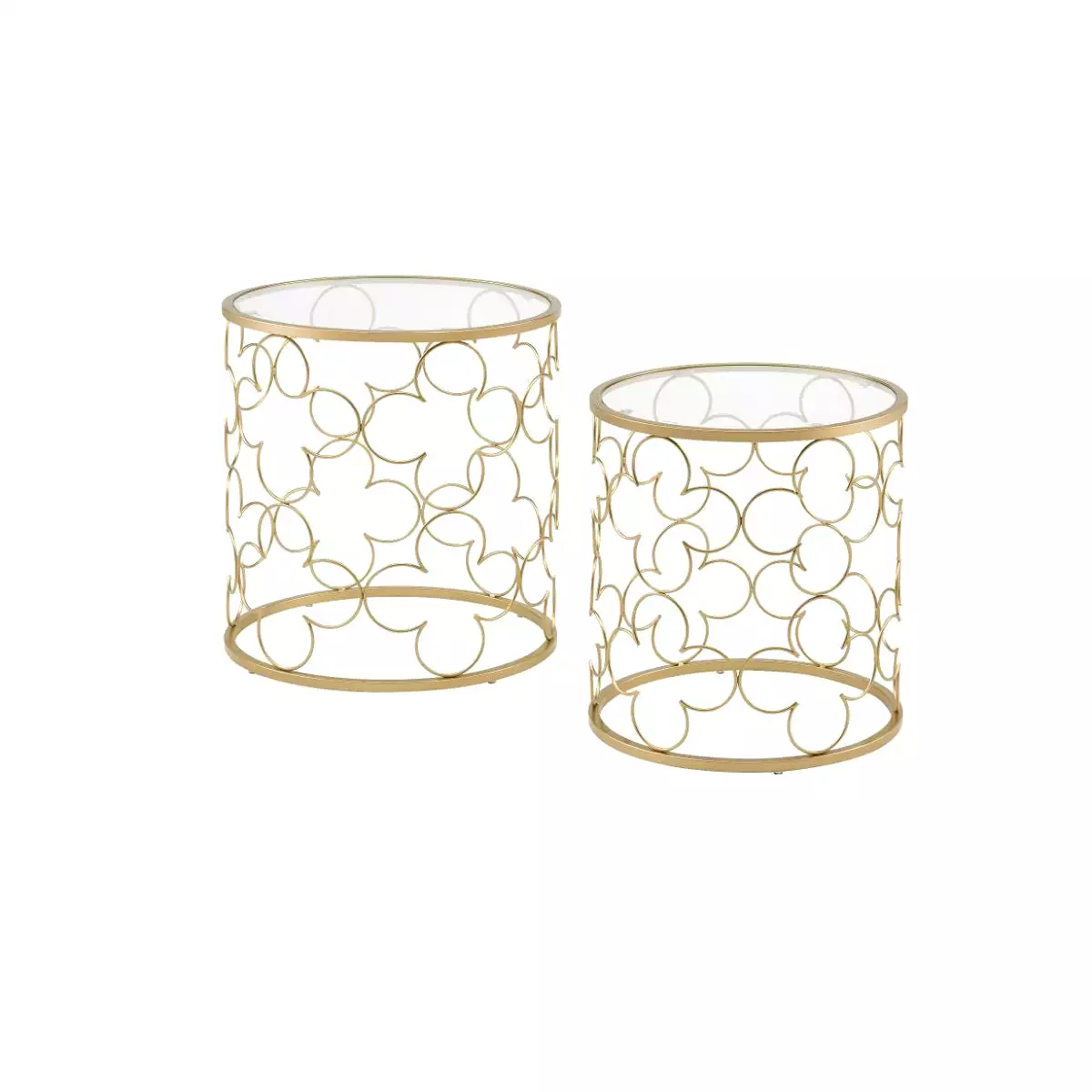 20 Gold And Clear Glass Round Nested Coffee Tables