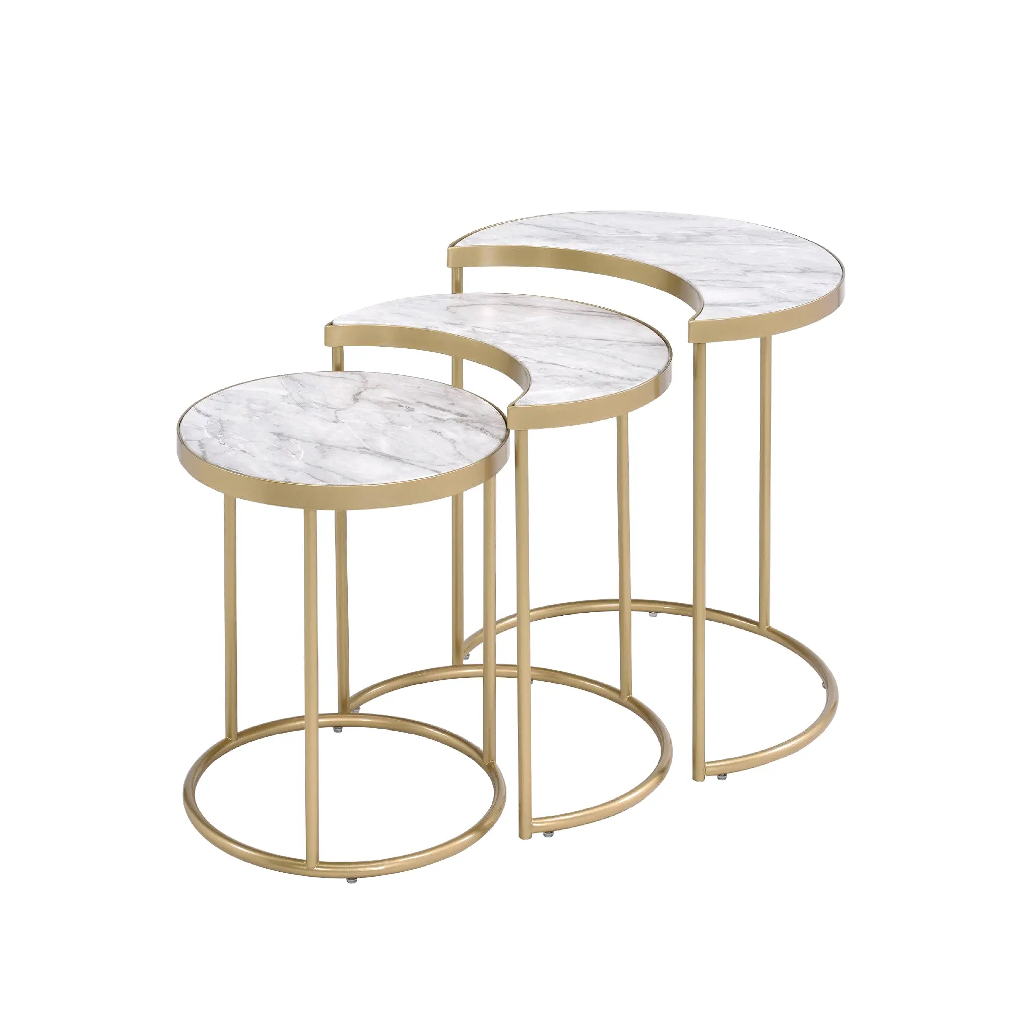 24 Gold And Faux Marble Paper Veneer And Metal Round Nested Coffee Tables