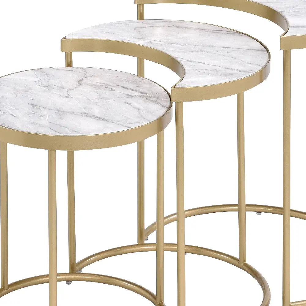 24 Gold And Faux Marble Paper Veneer And Metal Round Nested Coffee Tables