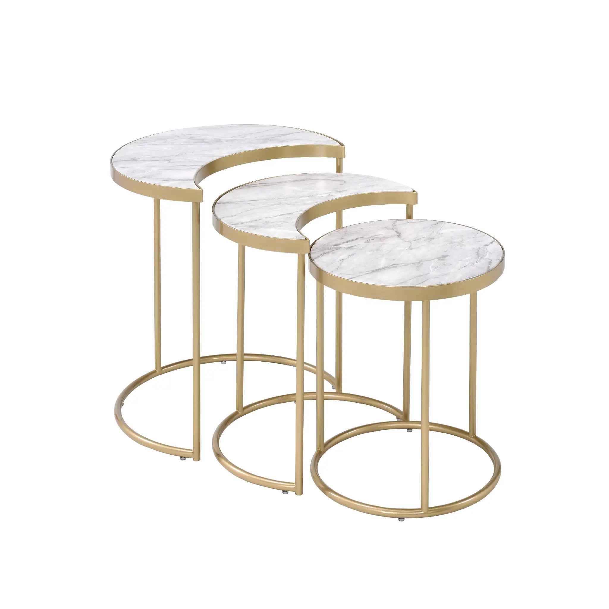 24 Gold And Faux Marble Paper Veneer And Metal Round Nested Coffee Tables