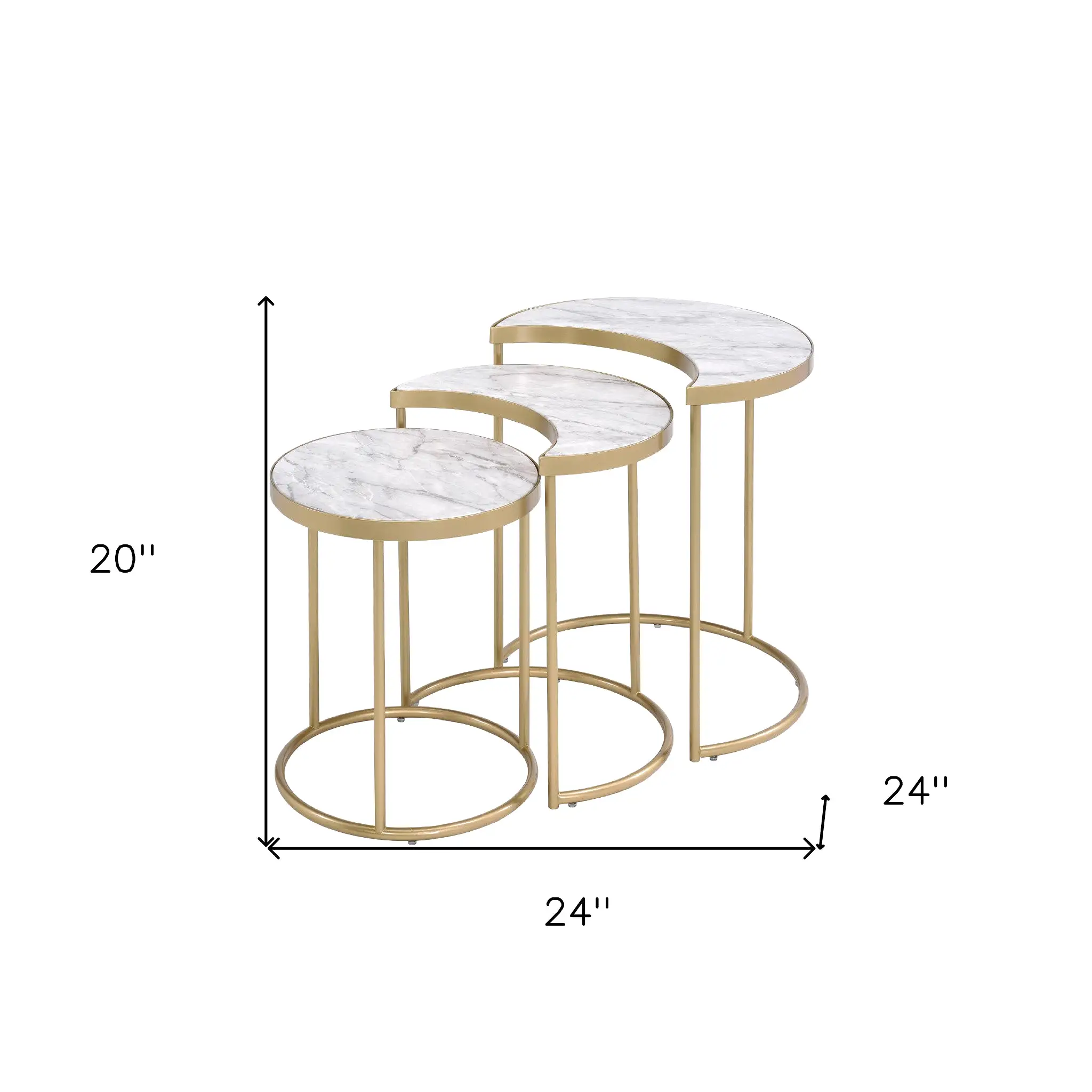 24 Gold And Faux Marble Paper Veneer And Metal Round Nested Coffee Tables