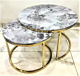 Astra Gold  , Gold Finish Nesting Tables Set With Marble Top for Home Decor-SP001NT