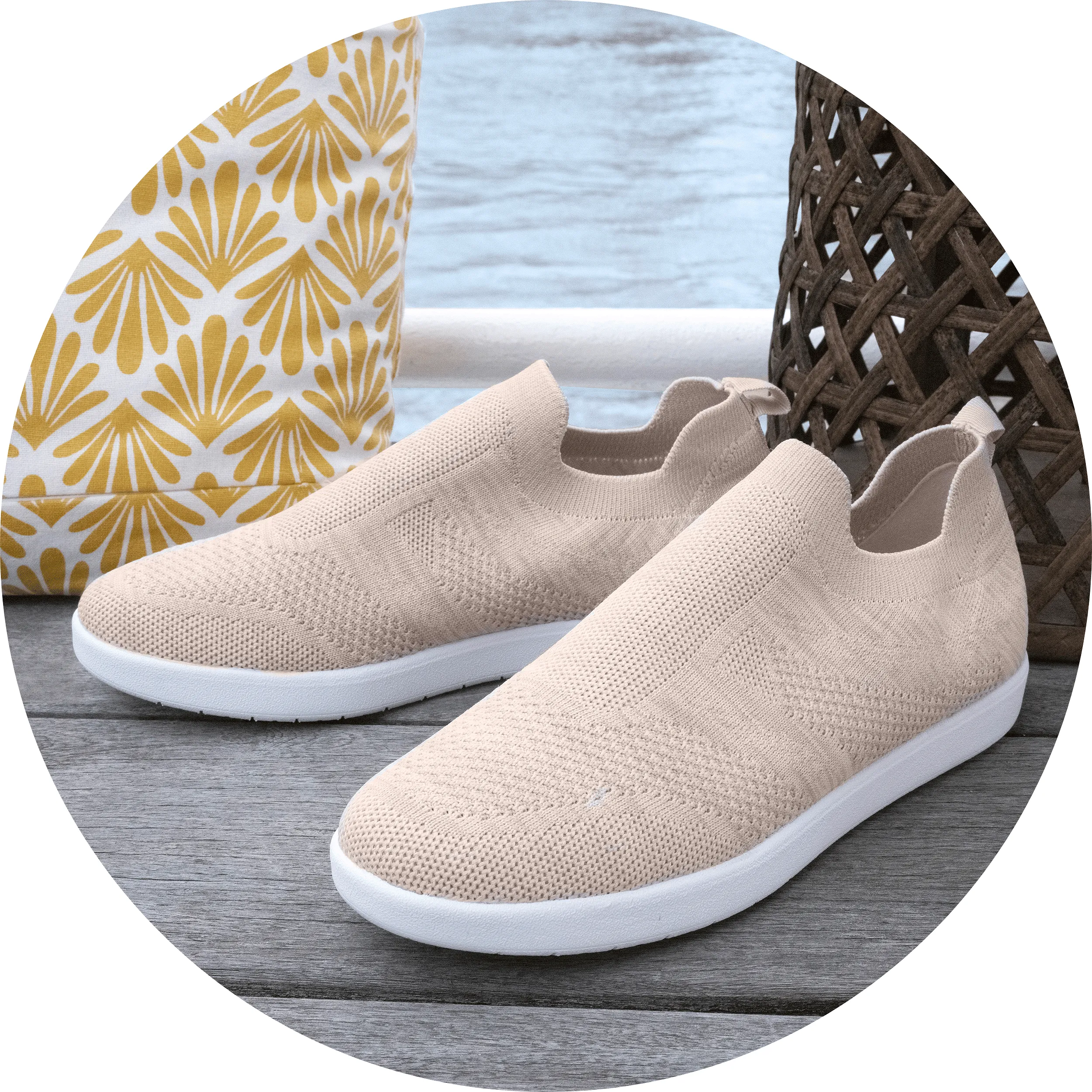 Baskets Confort Femme Slip-on à bandes Beige