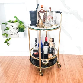 Clinq Brass Bar Cart with Leather Handles