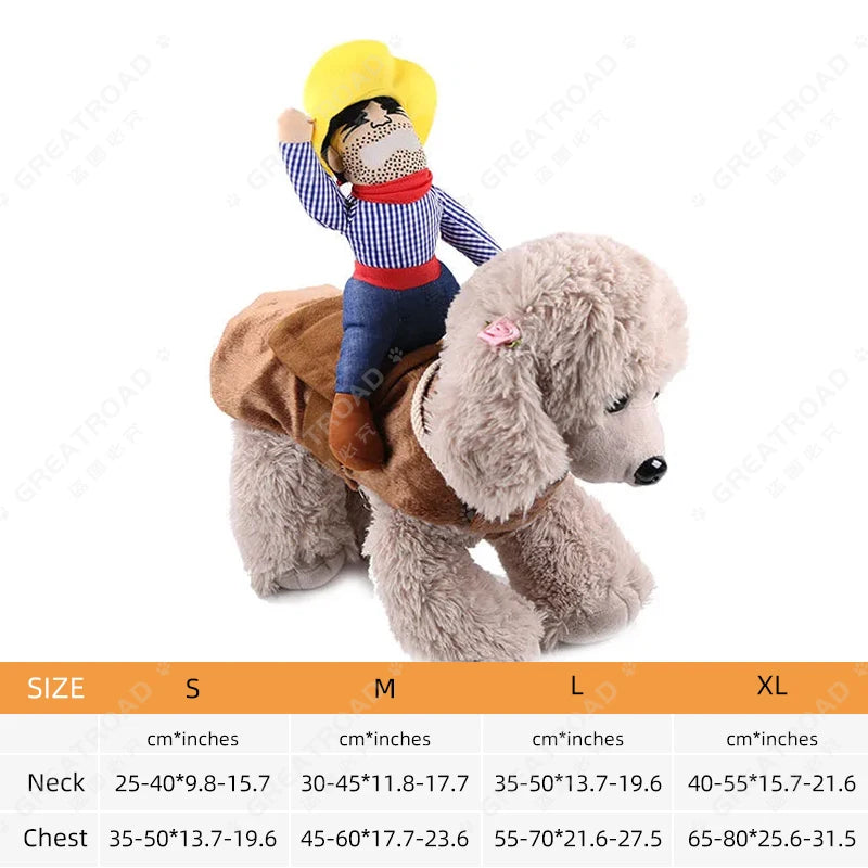 Cowboy Rider Dog Costume for Dogs  Cats Clothes Knight Style with Doll and Hat for Halloween Day Pet Costume