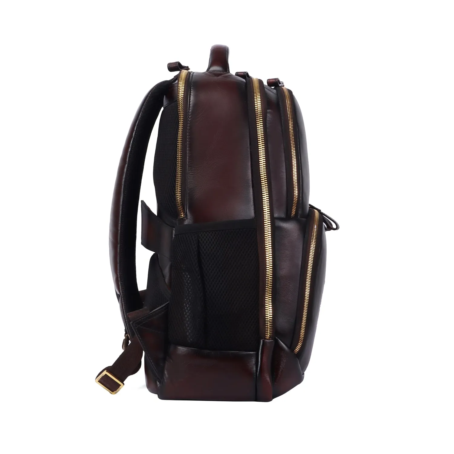 Dark Brown Leather Backpack With Embossed Lion