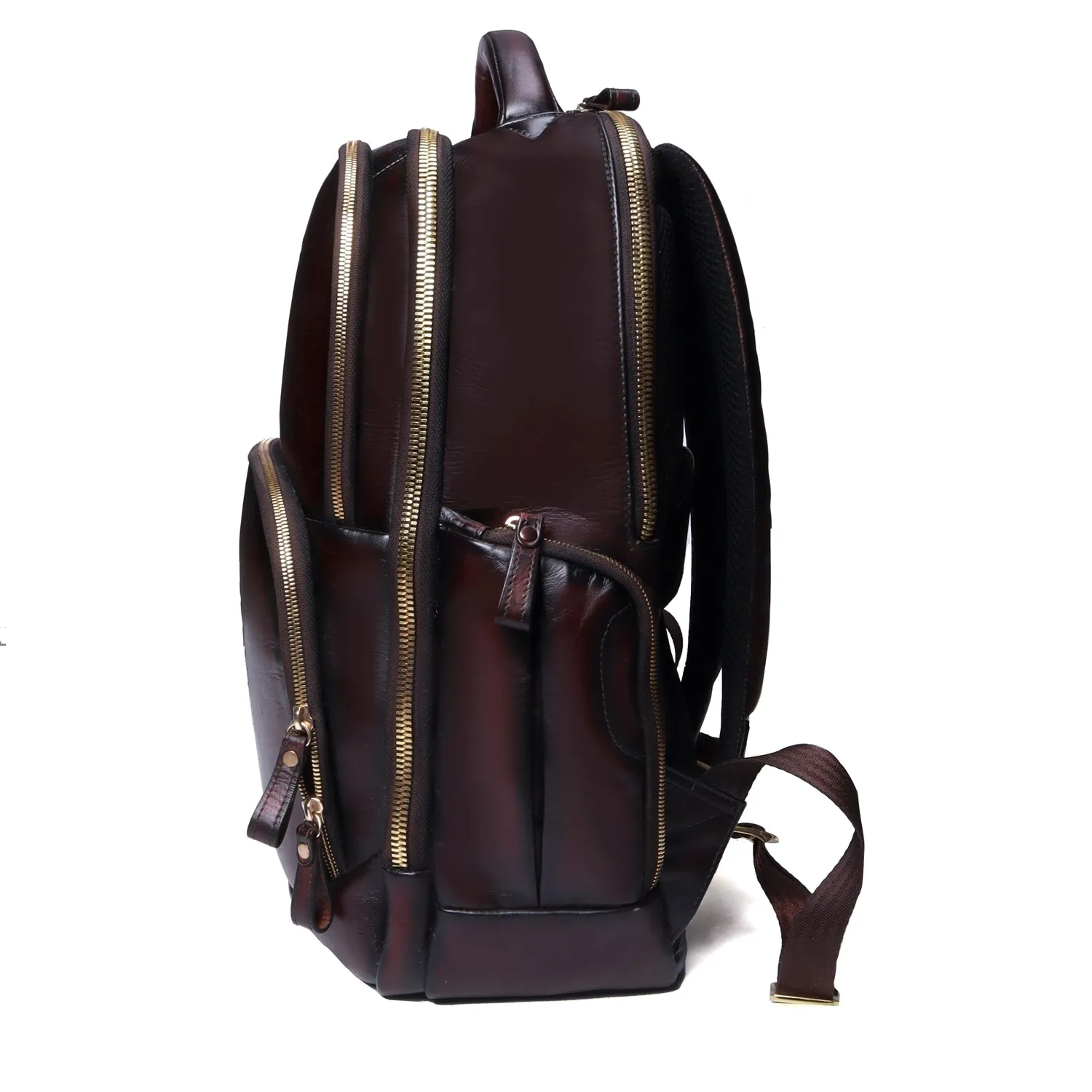 Dark Brown Leather Backpack With Embossed Lion