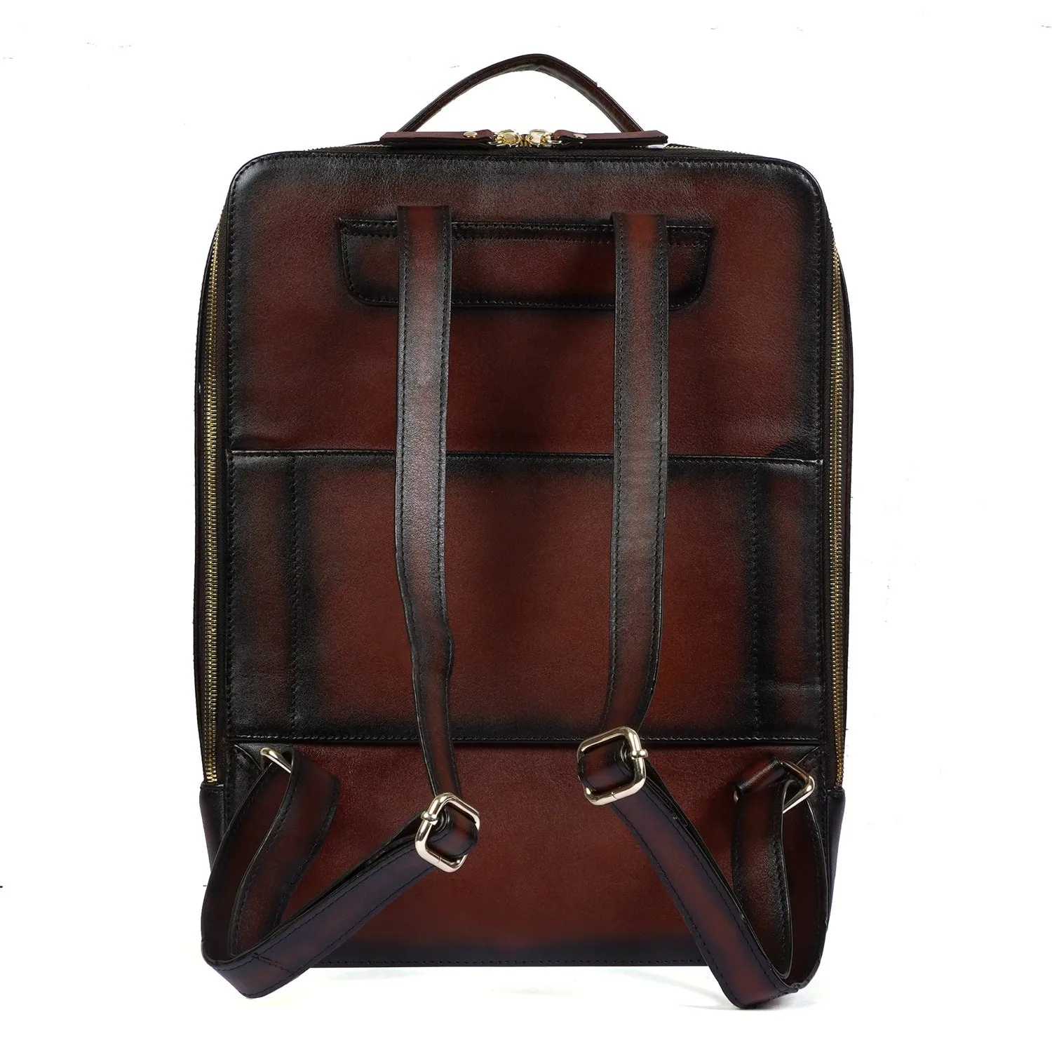 Dark Brown Weaved Stripes Leather Backpack By Brune & Bareskin