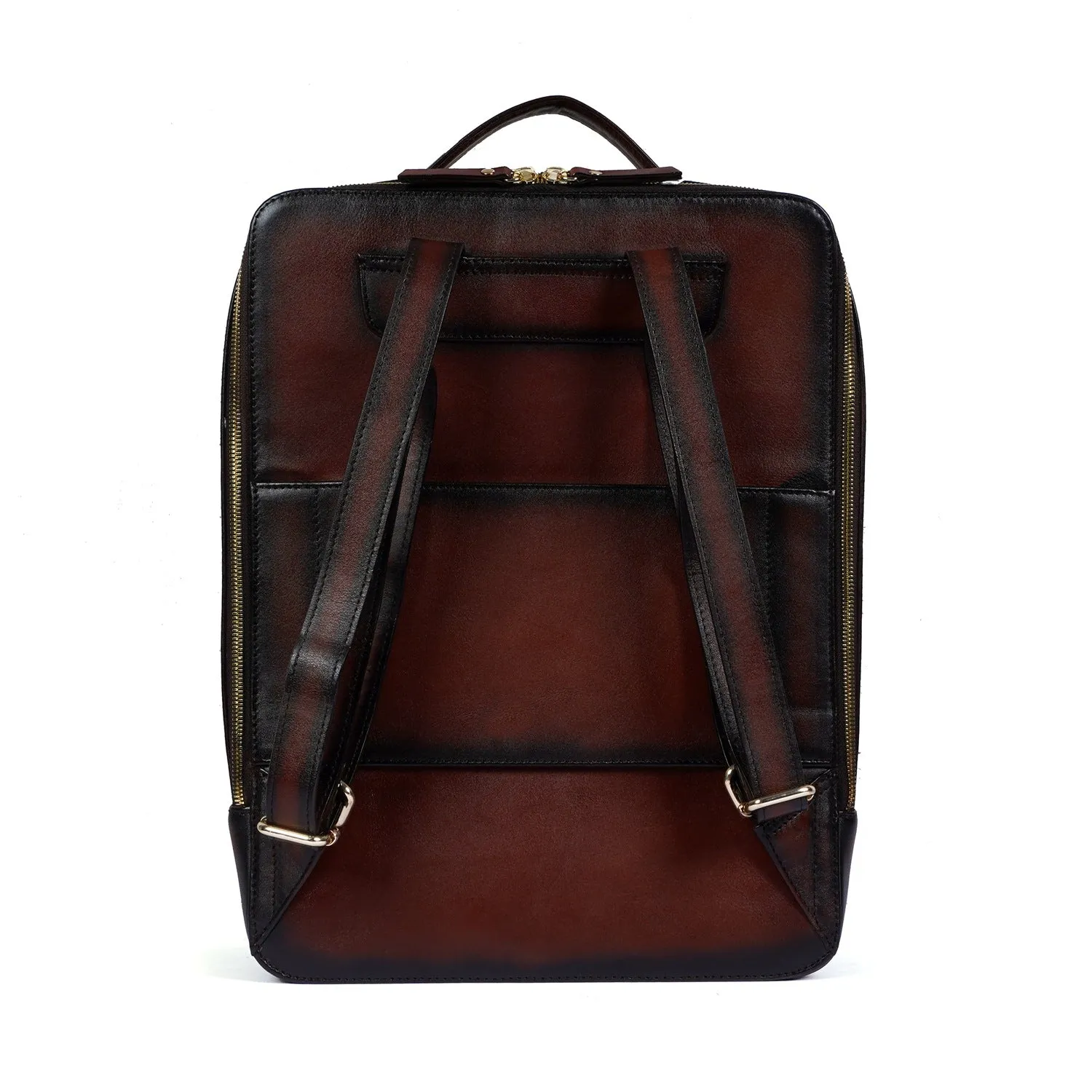 Dark Brown Weaved Stripes Leather Backpack By Brune & Bareskin