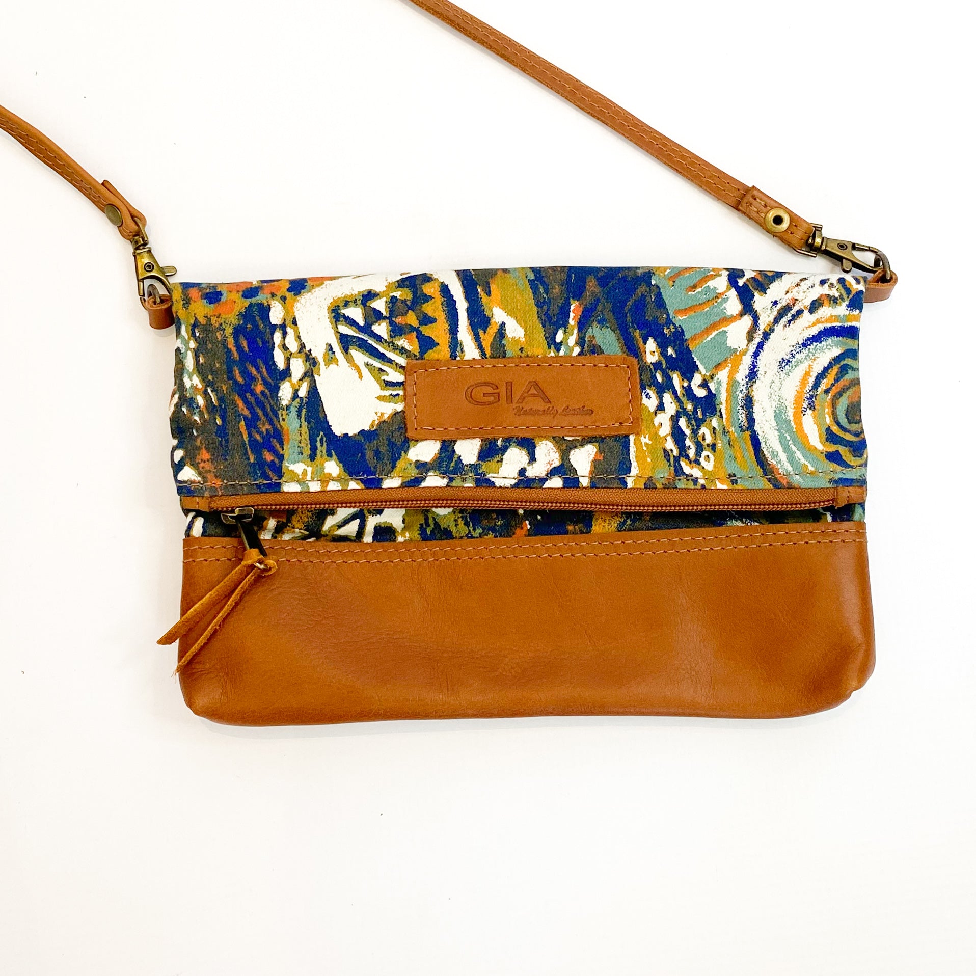 Gia leather multi art foldover bag