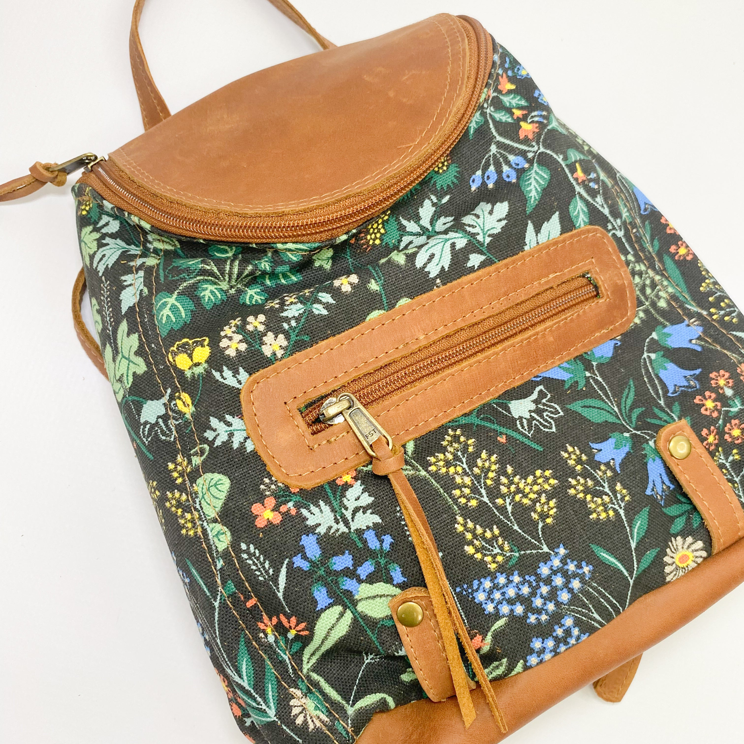 Gia leather tan and floral backpack