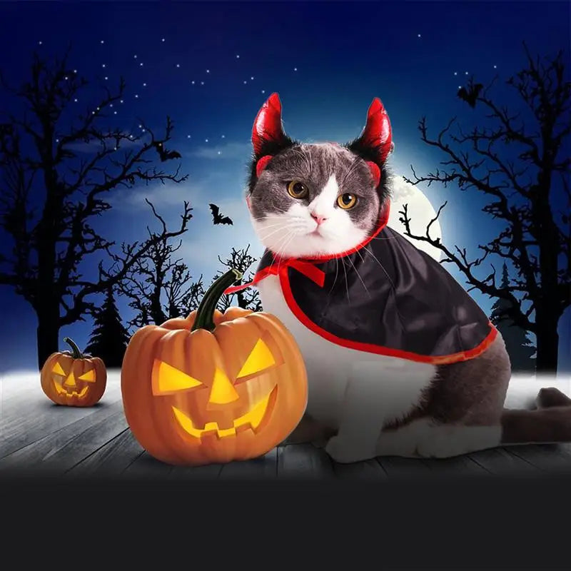 Halloween Pet Costumes Cute Cosplay Vampire Cloak Cat Dog Cap With Horns Kitten Puppy Cape Kawaii Pet Clothes Dog Accessoties