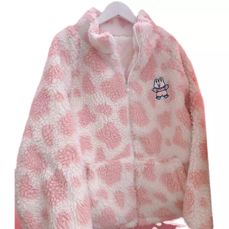 Lamb wool pink leopard print clothes BY90072