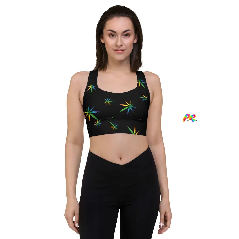 Marijuana Black Longline Sports Bra