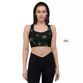 Marijuana Black Longline Sports Bra