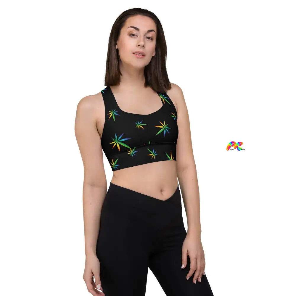 Marijuana Black Longline Sports Bra