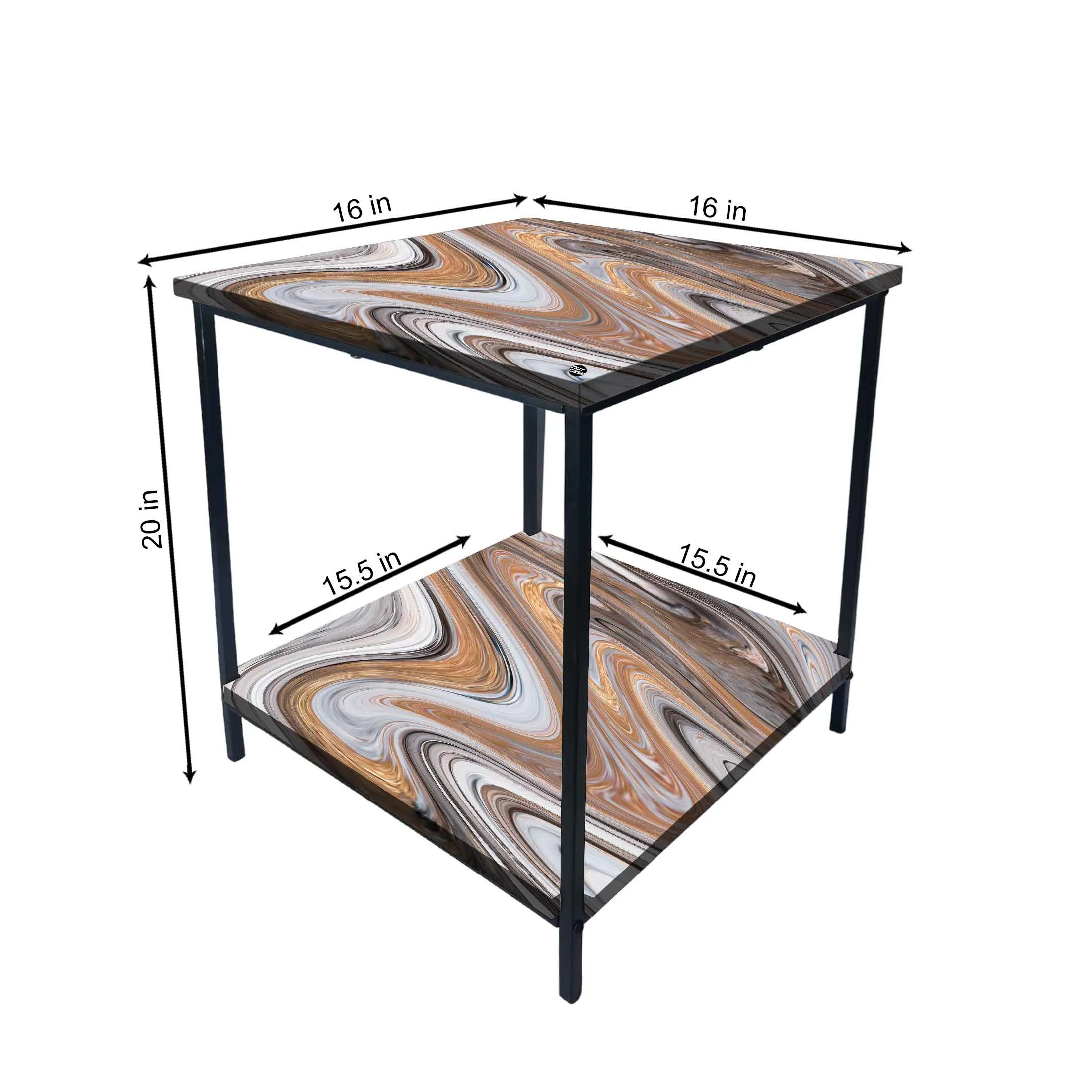 Metal Designer Cool Bedside Tables for Bedroom Living Room - Marble Swirls