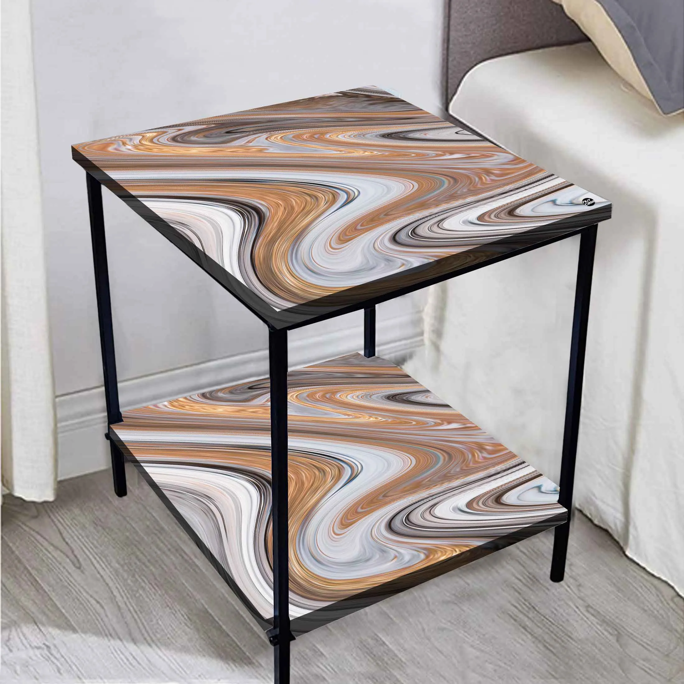 Metal Designer Cool Bedside Tables for Bedroom Living Room - Marble Swirls