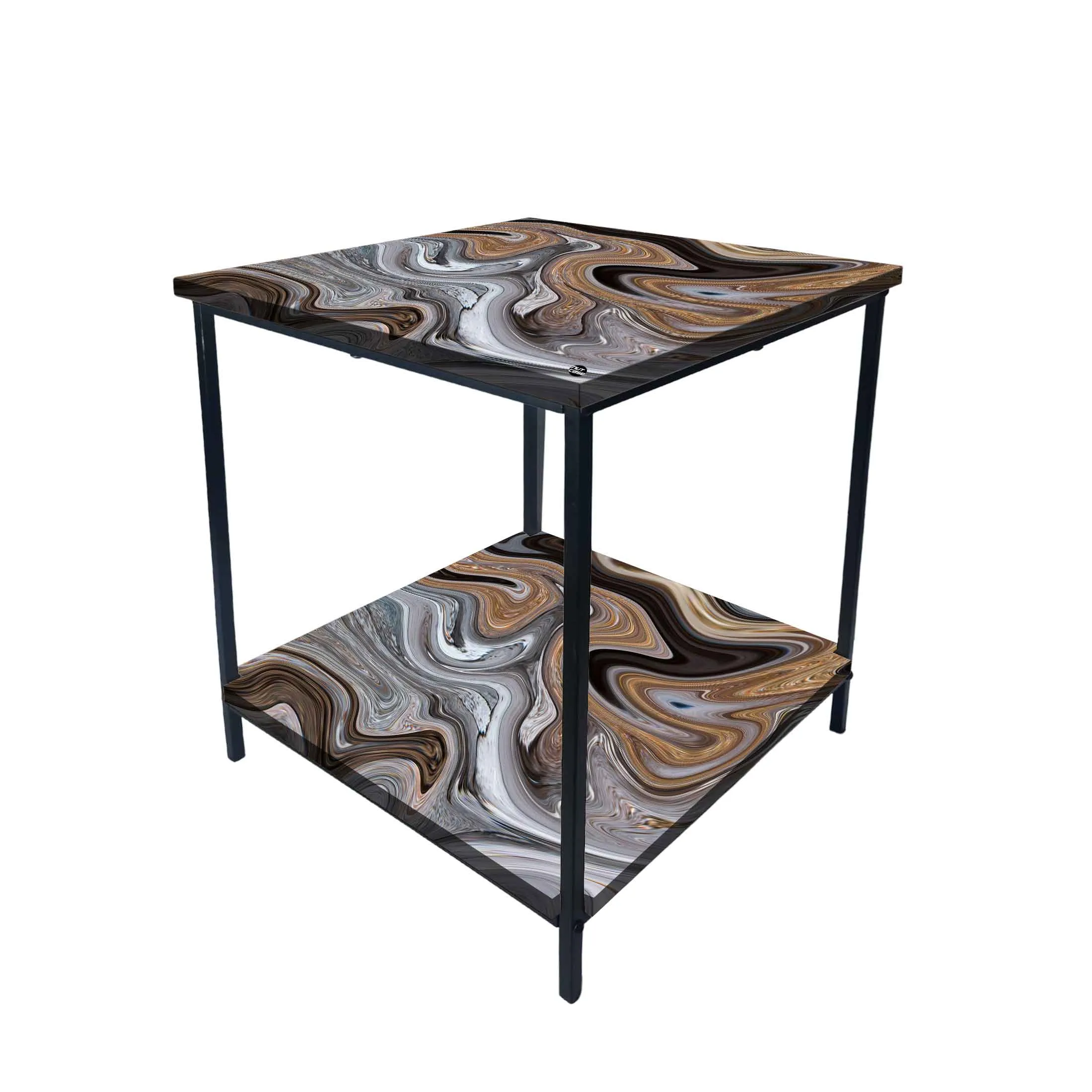 Metal Designer Cool Bedside Tables for Bedroom Living Room - Marble Swirls