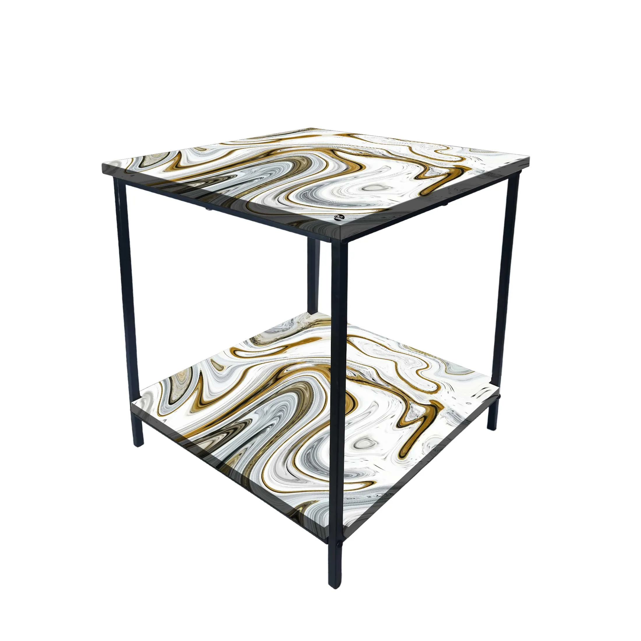 Metal Designer Cool Bedside Tables for Bedroom Living Room - Marble Swirls