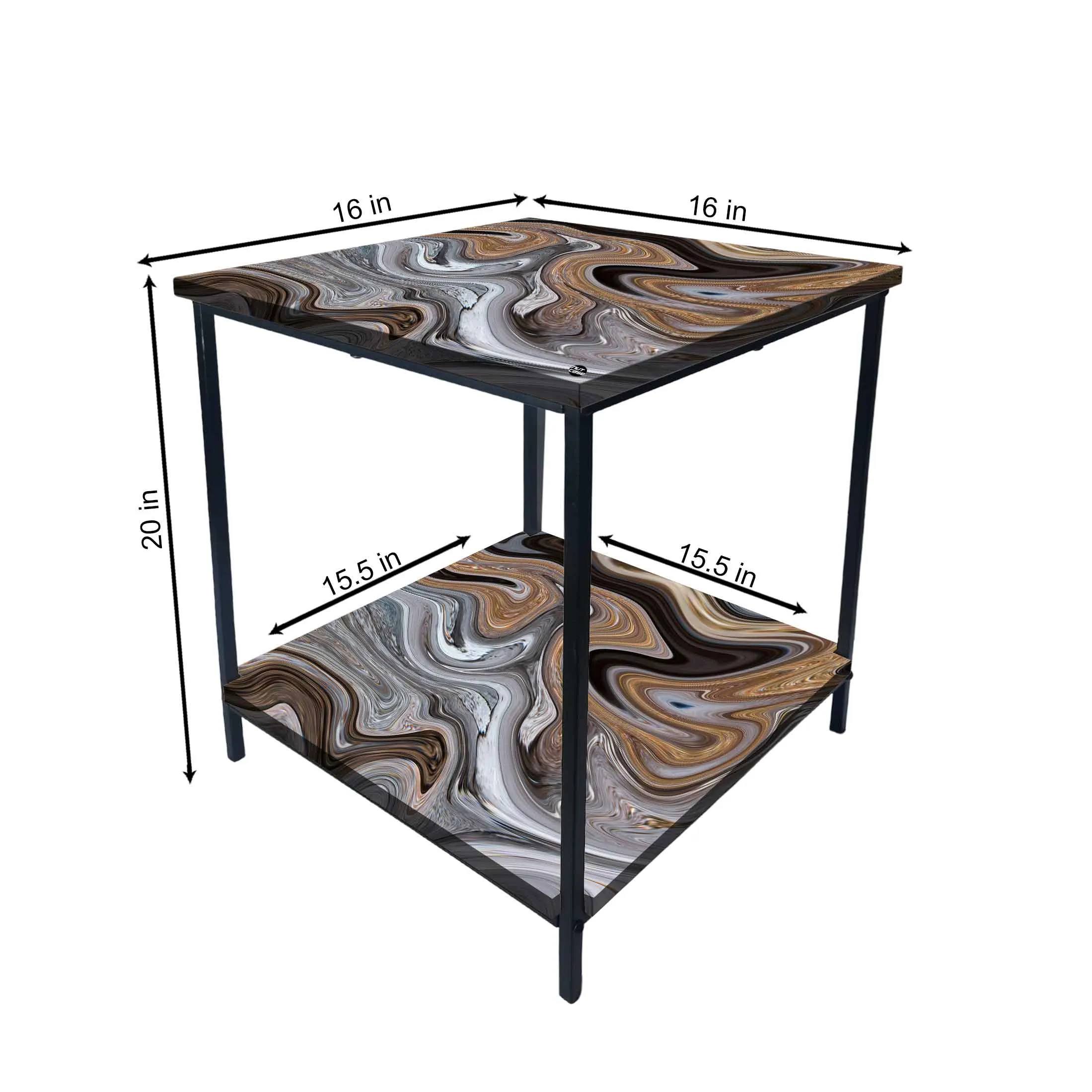 Metal Designer Cool Bedside Tables for Bedroom Living Room - Marble Swirls