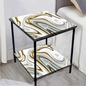 Metal Designer Cool Bedside Tables for Bedroom Living Room - Marble Swirls