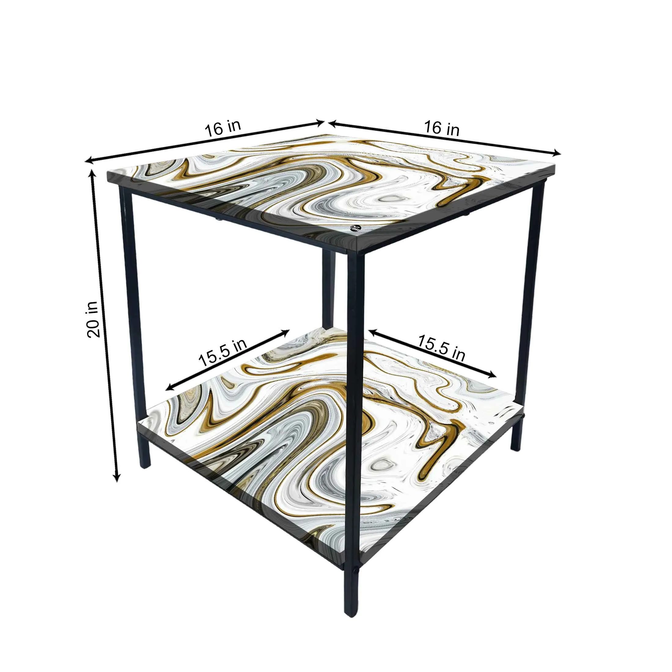 Metal Designer Cool Bedside Tables for Bedroom Living Room - Marble Swirls