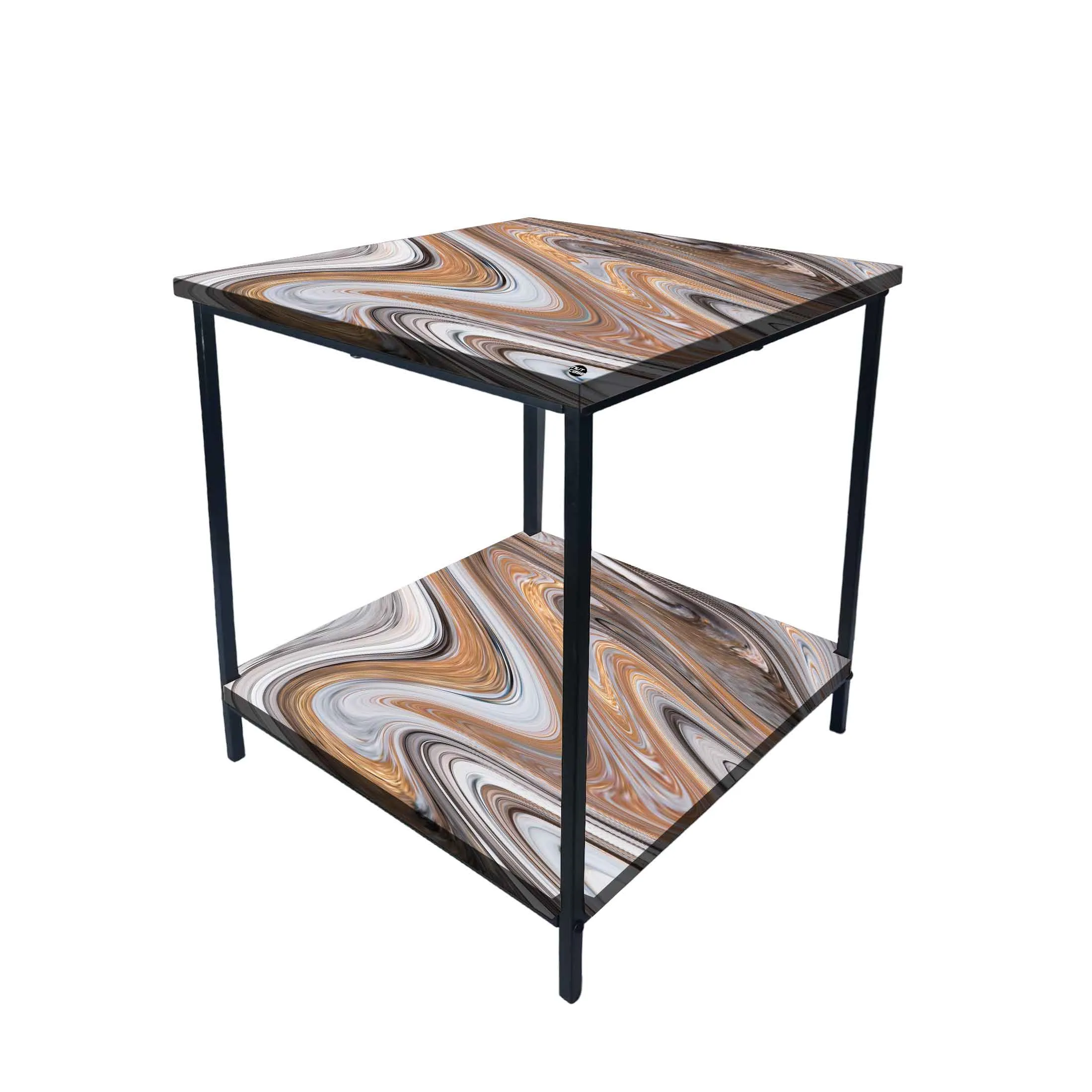 Metal Designer Cool Bedside Tables for Bedroom Living Room - Marble Swirls