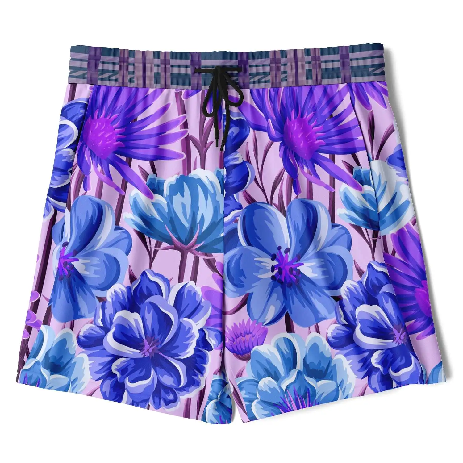 Norma Jean Purple Plaid Floral Compression Activity Shorts