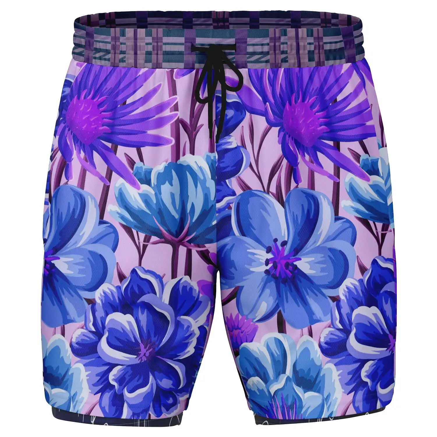 Norma Jean Purple Plaid Floral Compression Activity Shorts