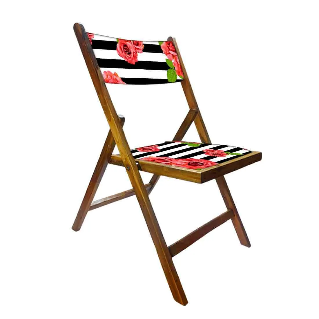 Nutcase Folding Wooden Dining Chairs For Home - Black Strip Floral