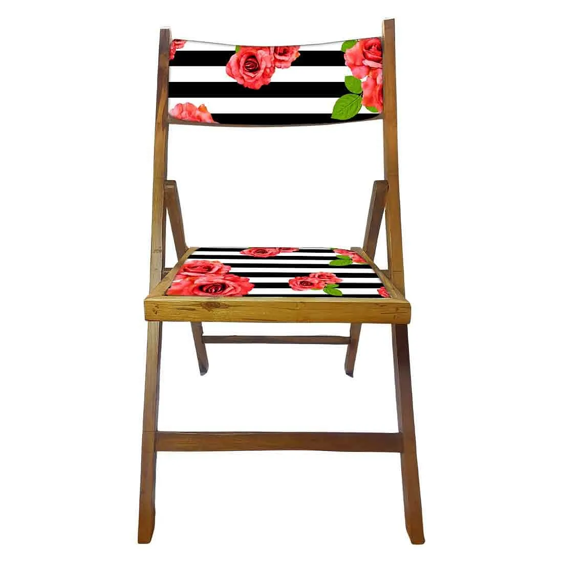 Nutcase Folding Wooden Dining Chairs For Home - Black Strip Floral