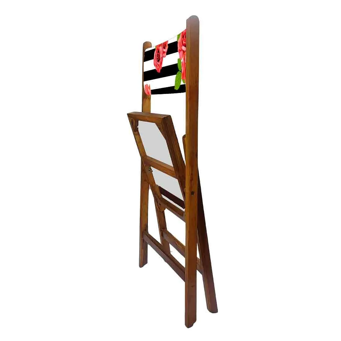 Nutcase Folding Wooden Dining Chairs For Home - Black Strip Floral