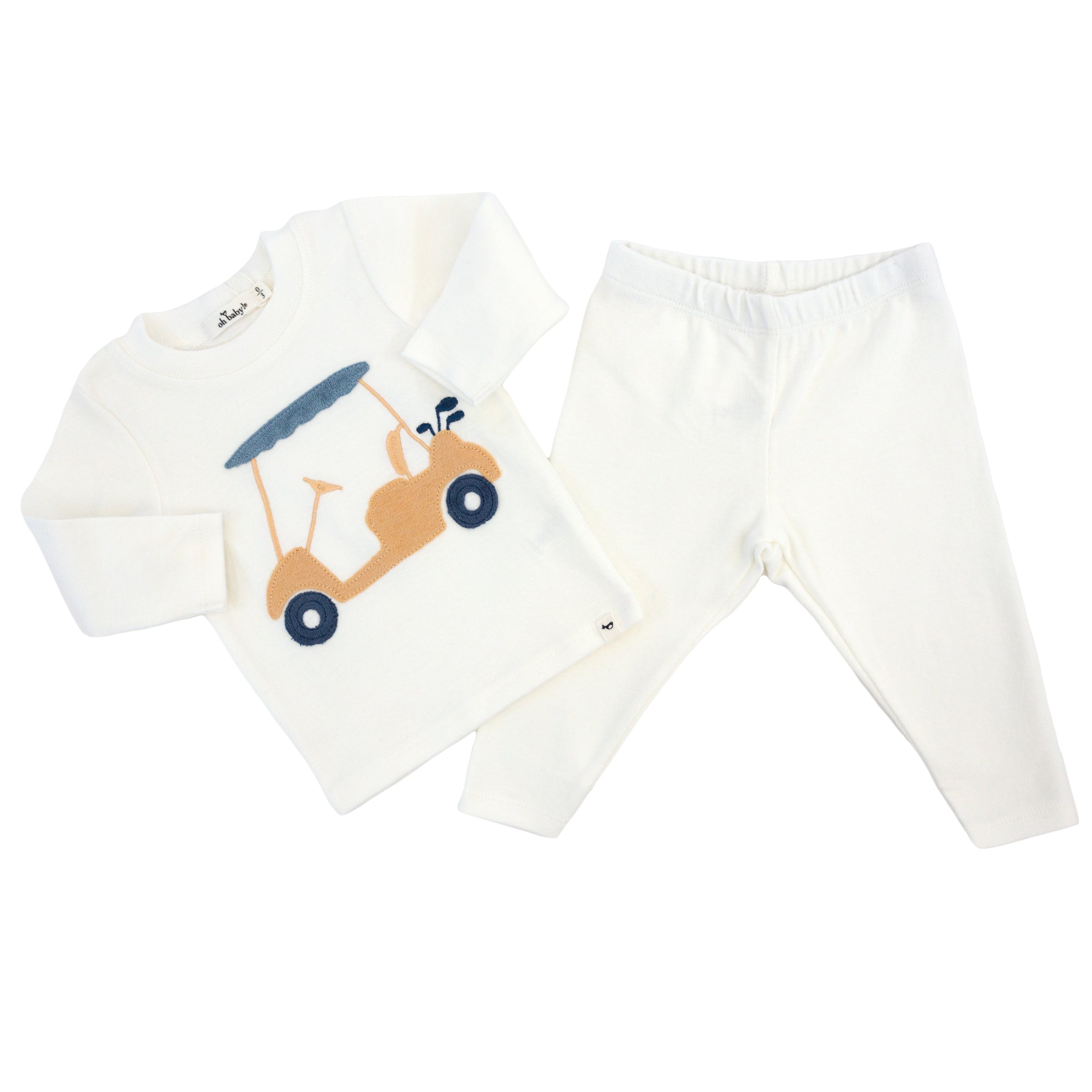 oh baby! Two Piece Set - Golf Cart Applique - Cream