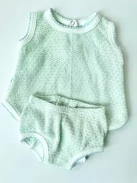 Paty - Sleeveless Top w/ Diaper Cover - Mint/Blue