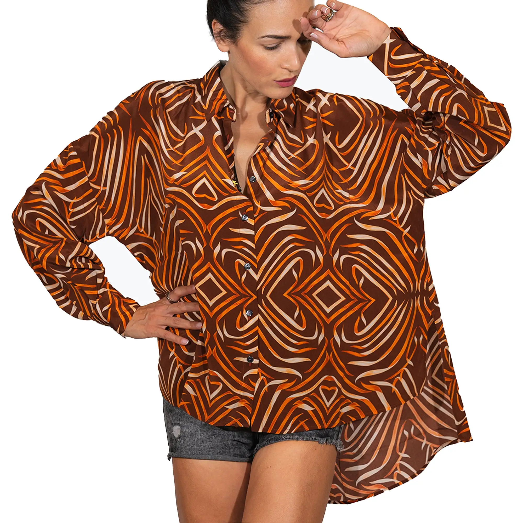 Printed Silk Shirt Brandy