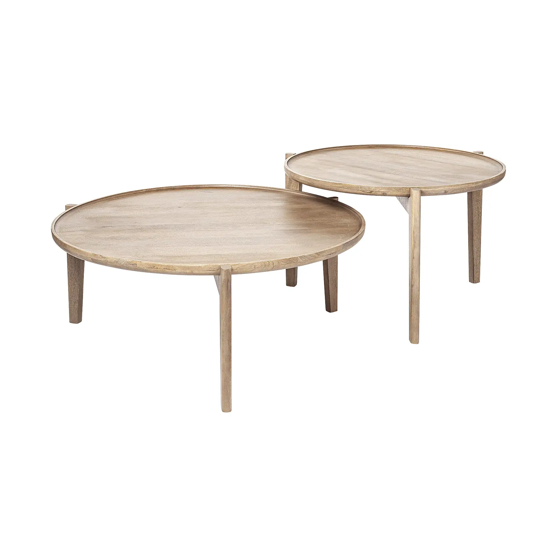 S 2 39.5 & 31.25 Round Solid Wood Nesting Coffee Tables