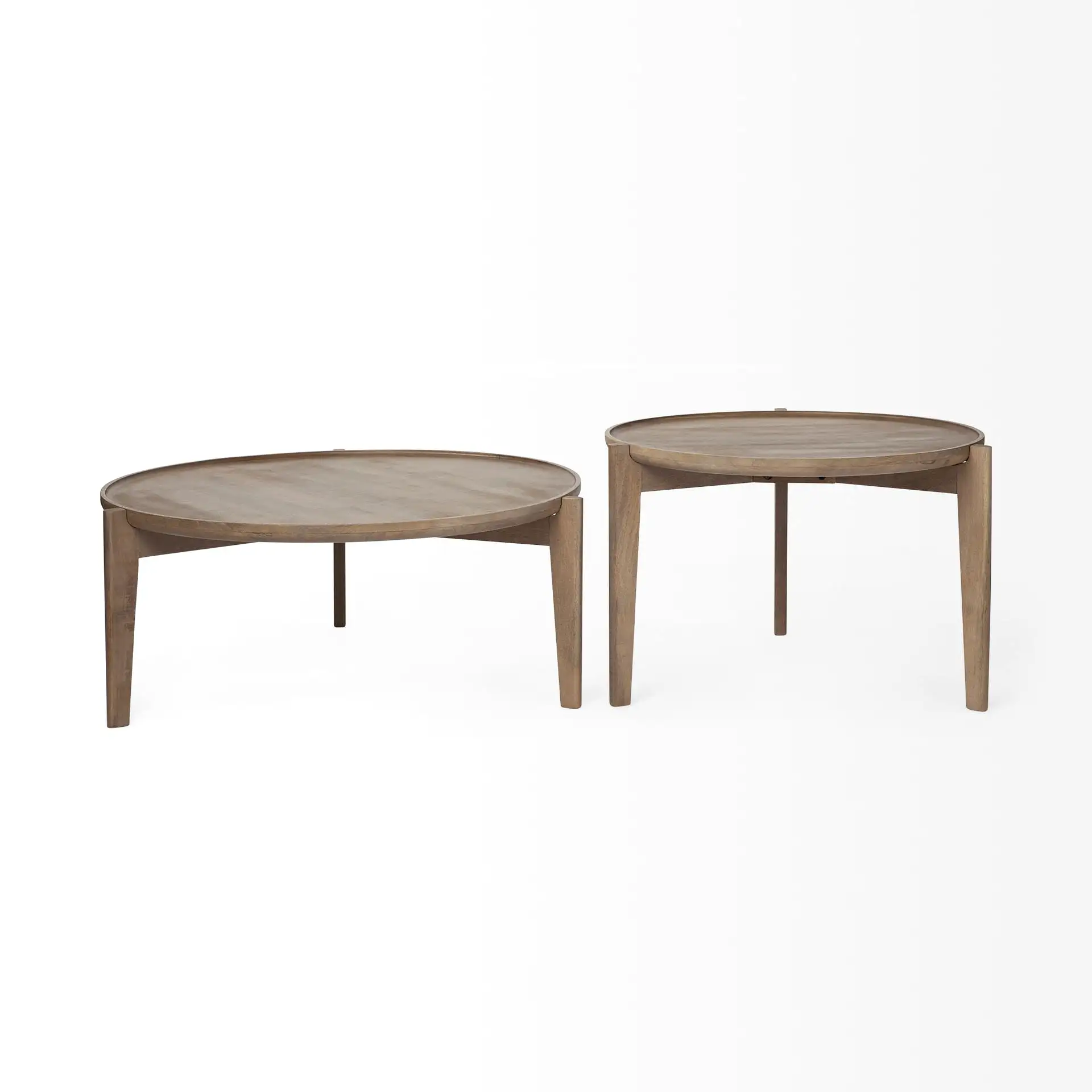 S 2 39.5 & 31.25 Round Solid Wood Nesting Coffee Tables