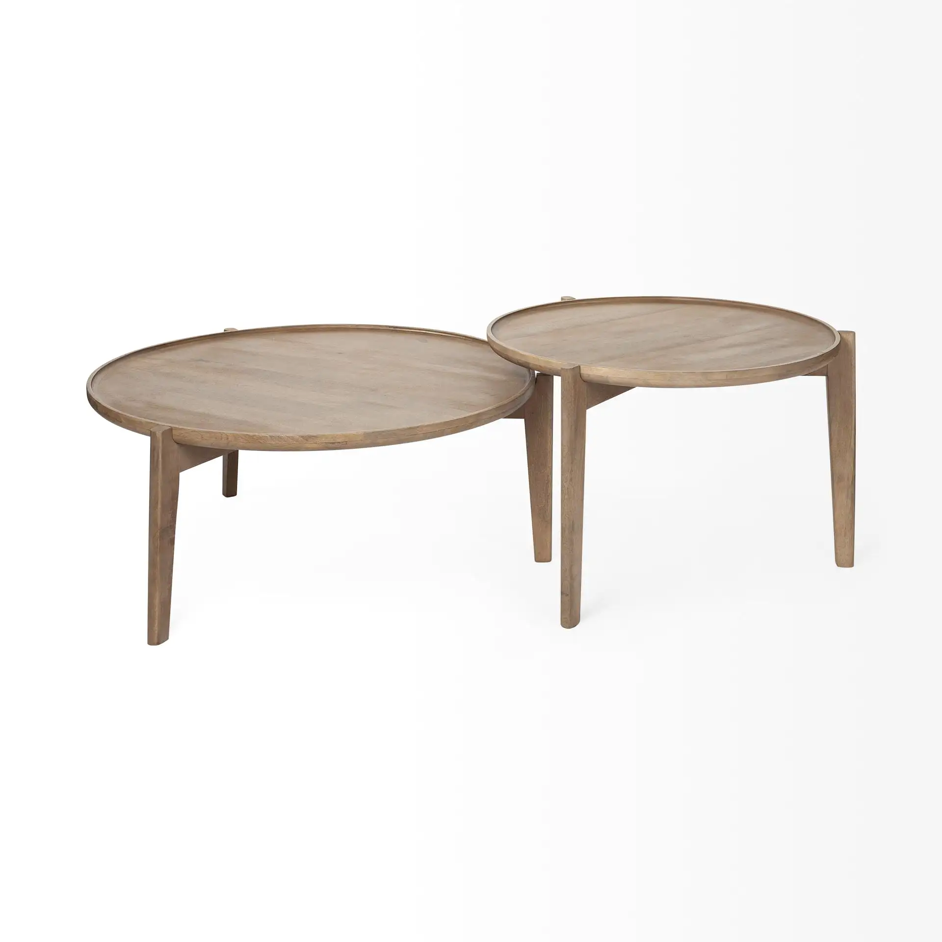 S 2 39.5 & 31.25 Round Solid Wood Nesting Coffee Tables