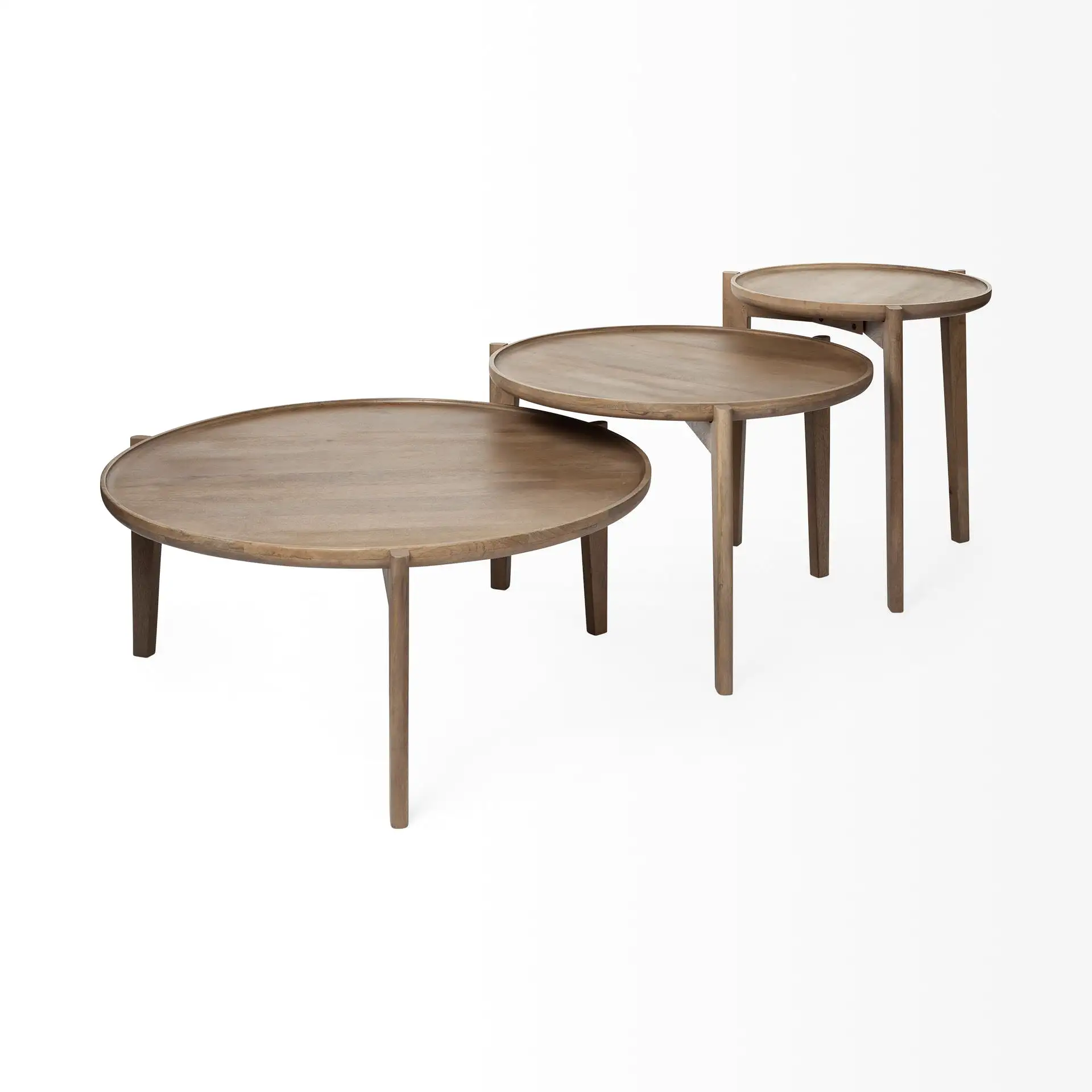 S 2 39.5 & 31.25 Round Solid Wood Nesting Coffee Tables