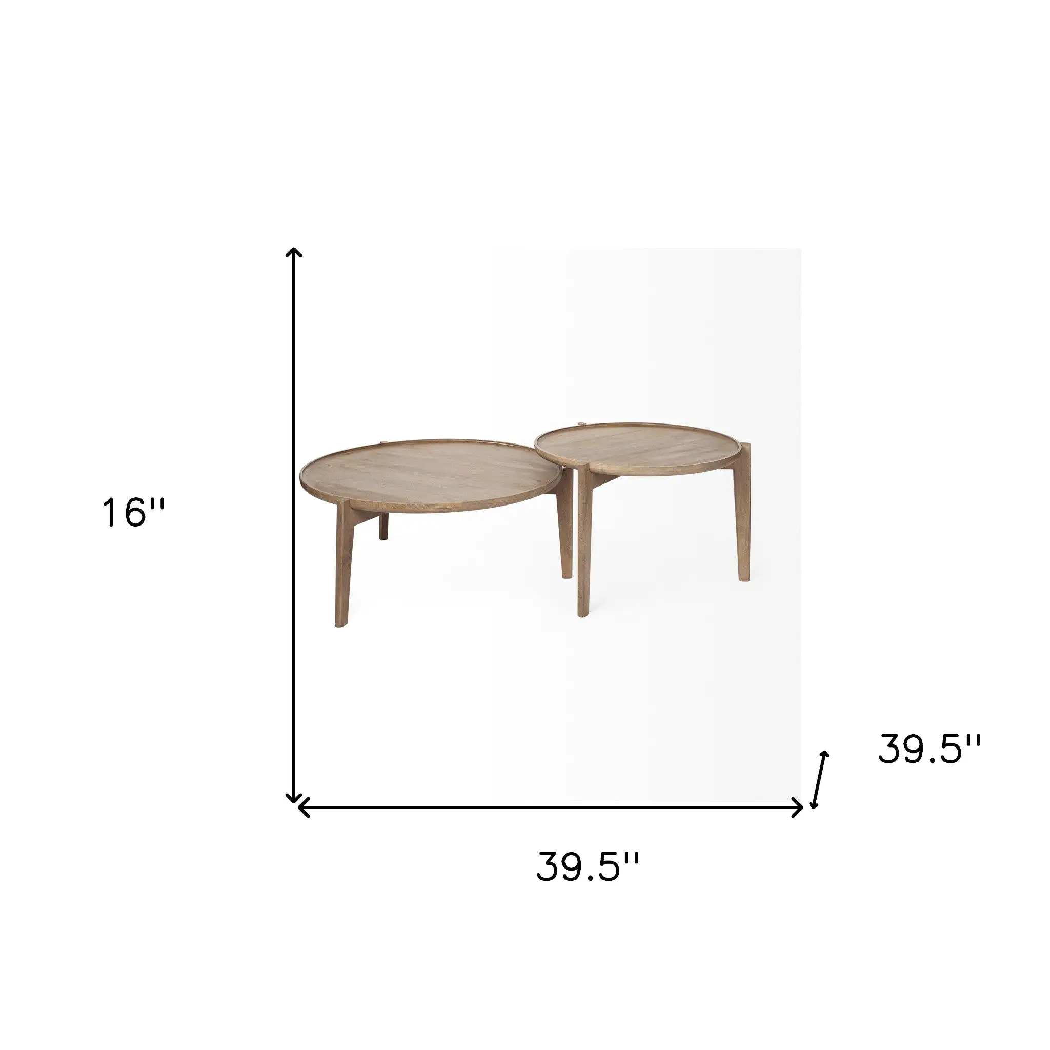 S 2 39.5 & 31.25 Round Solid Wood Nesting Coffee Tables