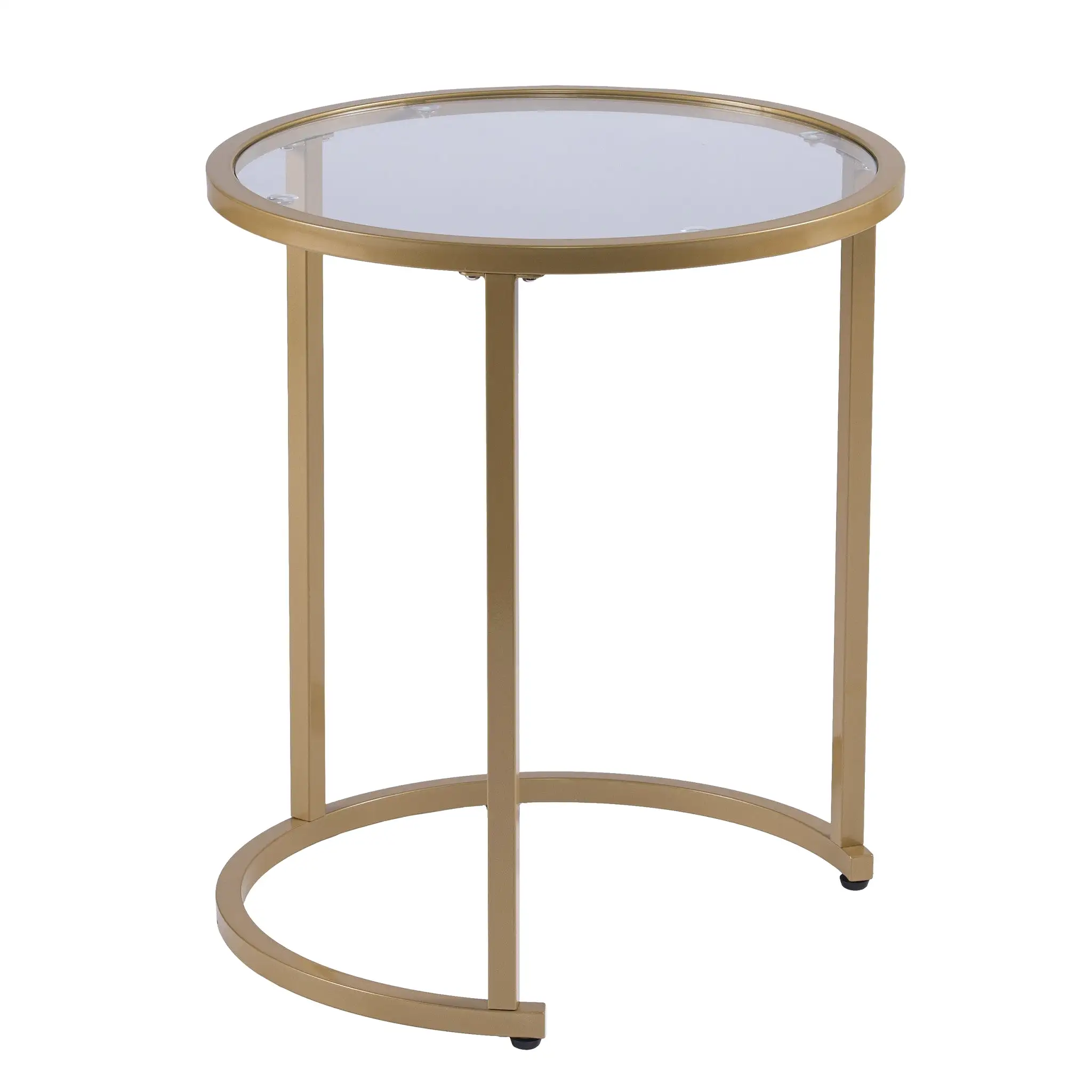 Set Of Two 23 Gold Glass And Steel Round Nested Tables