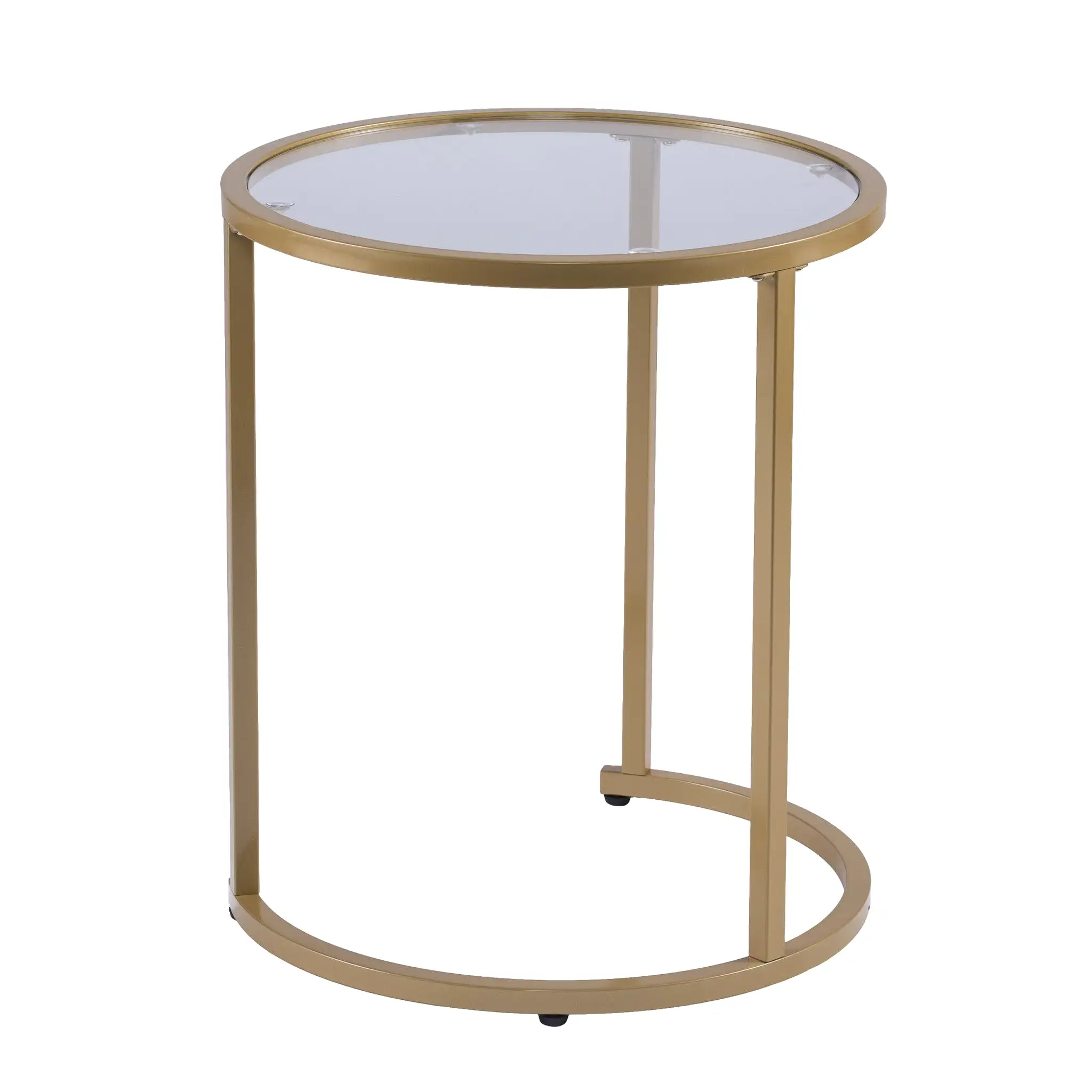 Set Of Two 23 Gold Glass And Steel Round Nested Tables