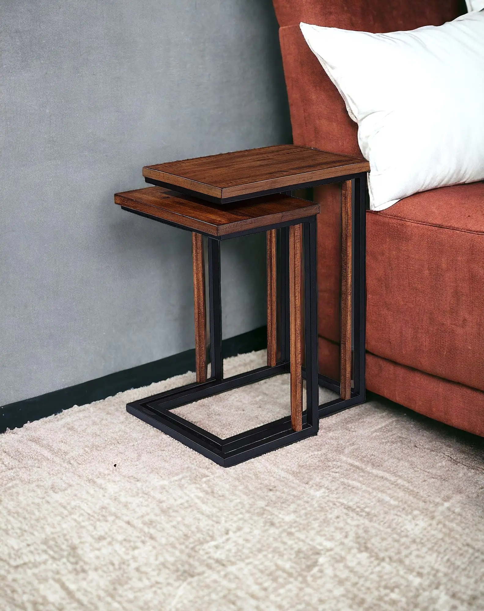 Set Of Two 25 Brown Solid Wood Rectangular Nested End Tables