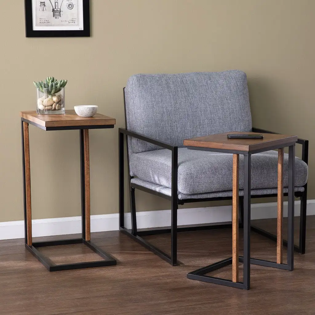 Set Of Two 25 Brown Solid Wood Rectangular Nested End Tables