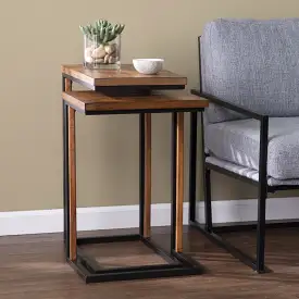 Set Of Two 25 Brown Solid Wood Rectangular Nested End Tables